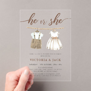 Invitations En Acrylique Lui ou elle Neutre Vêtements de bébé Révélation de
