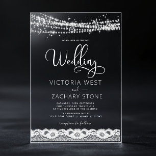 Invitations En Acrylique Lumières Élégantes Modernes en Fil pour Mariage