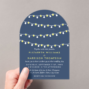 Invitations En Acrylique Lumières Modernes à Fil, Mariage Jaune et Blanc