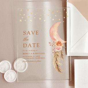 Invitations En Acrylique Lune Descendante Florale Terreuse Mariage Date à R