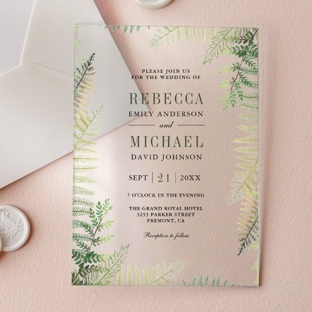 Invitations En Acrylique Lush Green Ferns Wedding (Créateur téléchargé)