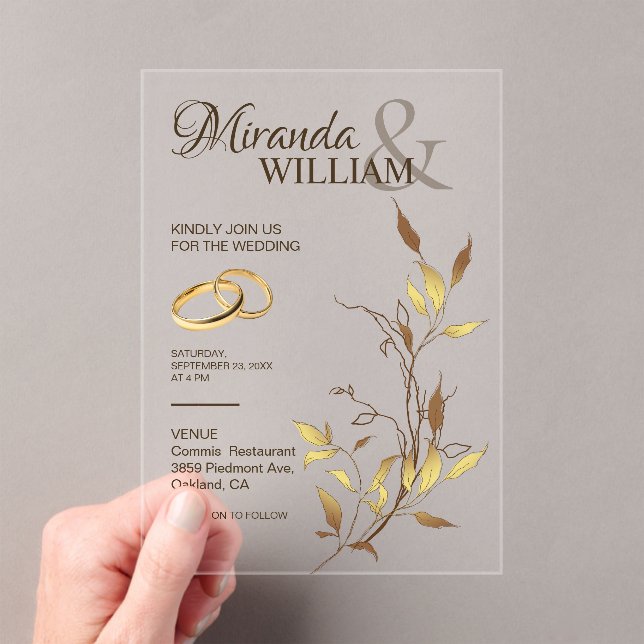 Invitations En Acrylique Luxury Botanical Gold Wedding (In situ (ordinateur de poche))