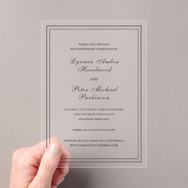 Invitations En Acrylique Lynnea Simple mariage élégant Enregistrer la date (In situ (ordinateur de poche))