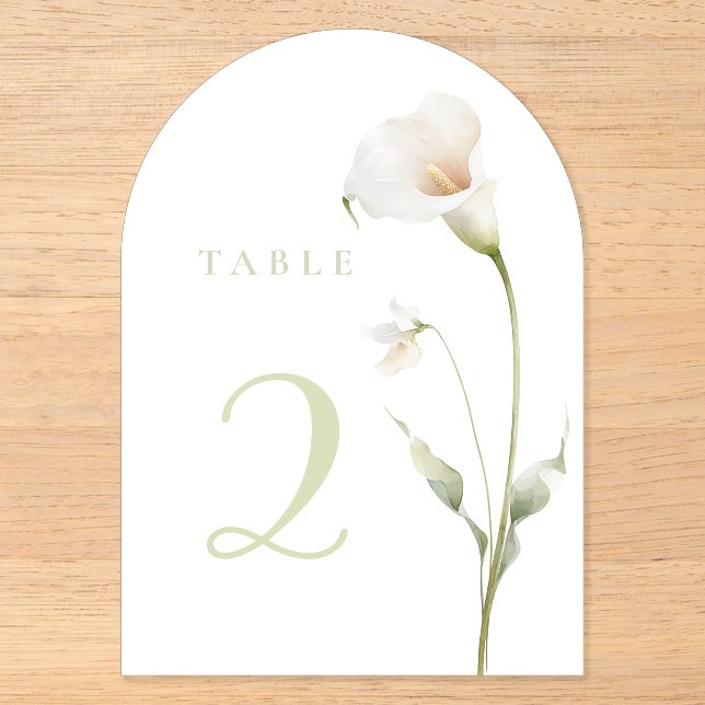 Invitations En Acrylique lys calla fond blanc table 2 (Recto)