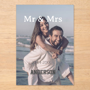Invitations En Acrylique M. et Mme ajoutent nom de famille photo date maria