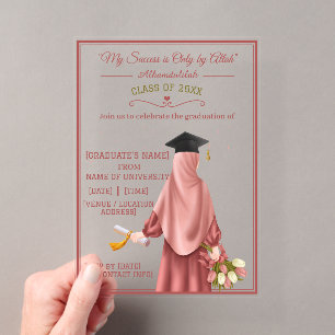 Invitations En Acrylique "Ma réussite n'est qu'auprès d'Allah" Jeune fille 