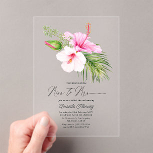 Invitations En Acrylique Mademoiselle Tropicale à Madame Hibiscus Floral Sh