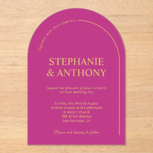 Invitations En Acrylique Magenta minimaliste moderne avec Mariage d'arc