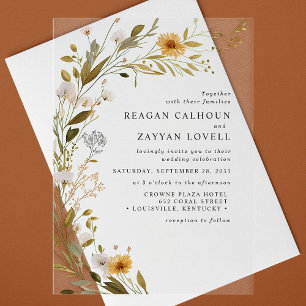 Invitations En Acrylique Magnifique Fleur Sauvage Mariage Floral Rustique