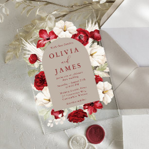 Invitations En Acrylique Magnifique Mariage de cadre romantique Ruby Rouge 