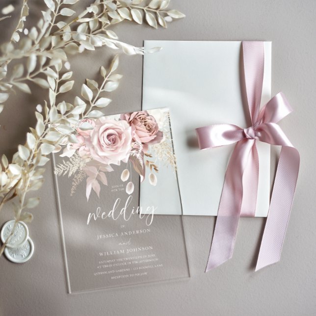 Invitations En Acrylique Magnifique mariage givré rose et blush (Créateur téléchargé)