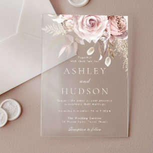Invitations En Acrylique Magnifique mariage rose poussiéreuse et rose