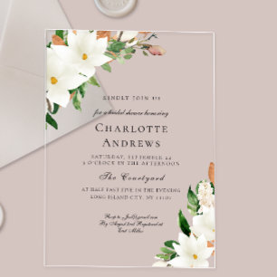 Invitations En Acrylique Magnifique Réception de Mariage Florale Magnolia