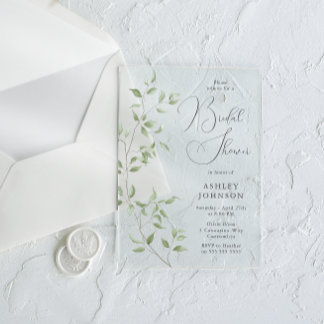 Invitations En Acrylique Magnifiques feuilles vertes Élégante douche de mar