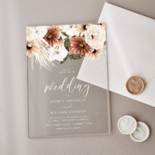 Invitations En Acrylique Magnifiques fleurs boho givré pour mariage