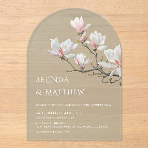Invitations En Acrylique Magnolia de Fine Art Vert Sauge Transparent Mariag