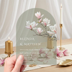 Invitations En Acrylique Magnolia de Fine Art Vert Sauge Transparent Mariag