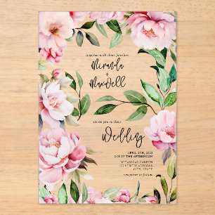 Invitations En Acrylique Magnolia Peony Mariage d'aquarelle rose
