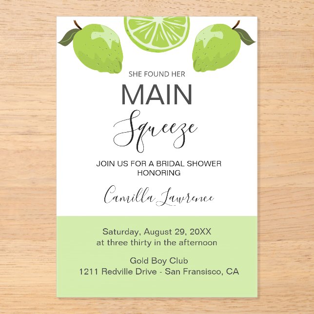 Invitations En Acrylique Main Squeeze Tropical Citrus Green Bridal Shower  (Recto)