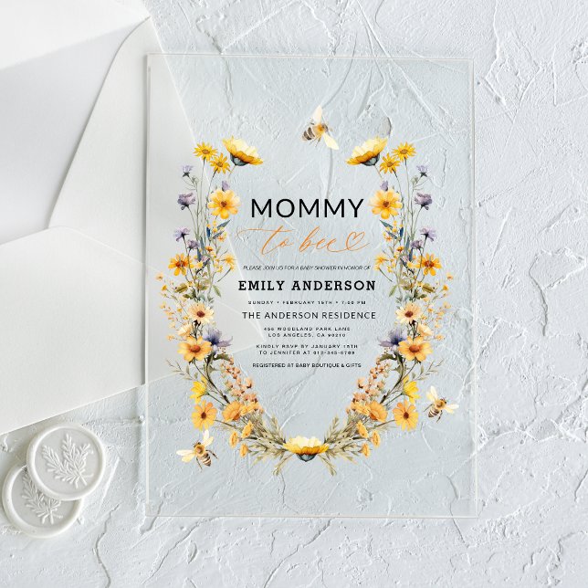 Invitations En Acrylique Maman à être Fleur sauvage Baby shower neutre pour (Créateur téléchargé)