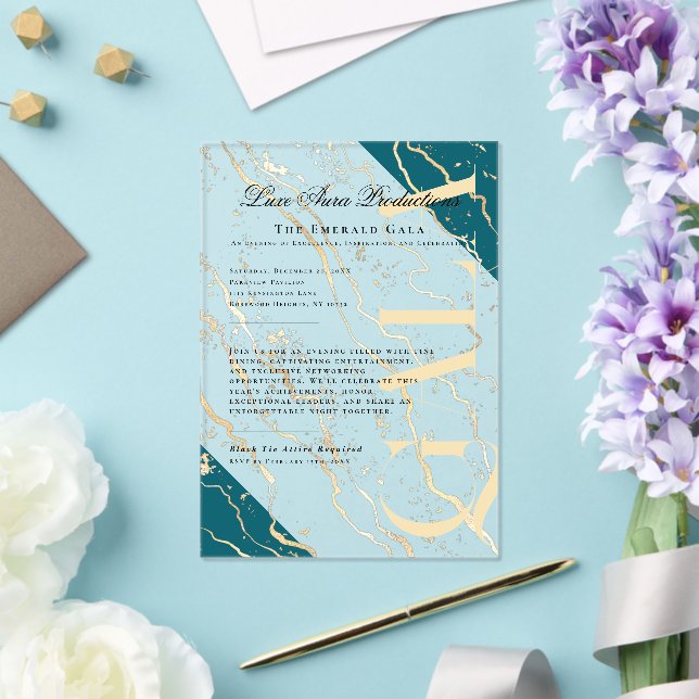 Invitations En Acrylique Marbre doré | Gala des entreprises (Insitu (Mariage))