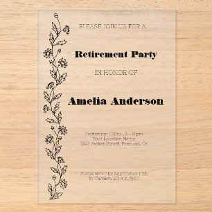 Invitations En Acrylique Marche de retraite moderne classe noir