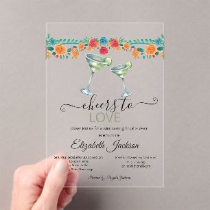 Invitations En Acrylique Margarita Fleurs Fiesta Mexicaine Réception de Mar