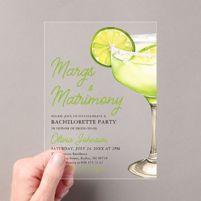 Invitations En Acrylique Margarita Margs & Mariage Cocktail Bachelorette (In situ (ordinateur de poche))