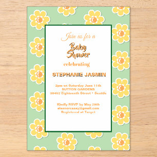 Invitations En Acrylique Marguerites de printemps sur vert sauge pastel