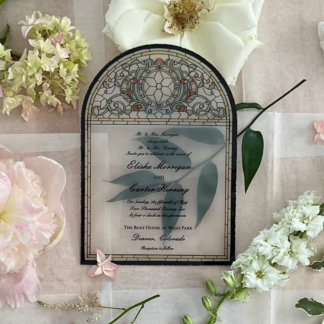 Invitations En Acrylique Mariage à Effet de Vitrail Vintage