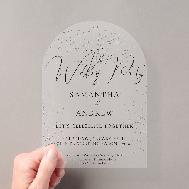 Invitations En Acrylique Mariage à étincelles argentées (In situ (ordinateur de poche))