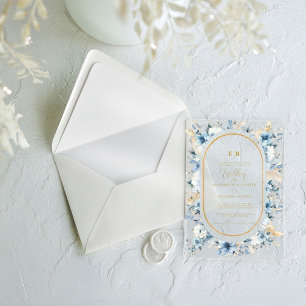 Invitations En Acrylique Mariage à fleurs de printemps bleu bleu marine Dus