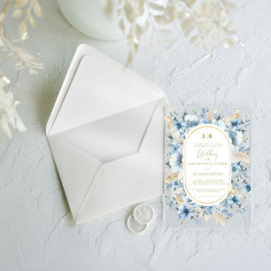 Invitations En Acrylique Mariage à fleurs de printemps bleu bleu marine Dus