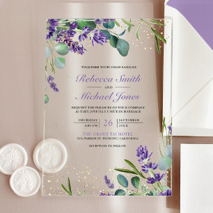 Invitations En Acrylique Mariage à la Lavande et à l'Eucalyptus