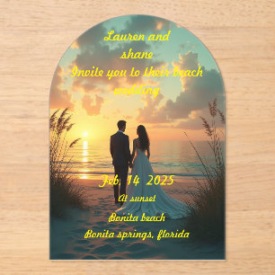 Invitations En Acrylique Mariage à la plage au coucher du soleil
