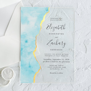 Invitations En Acrylique Mariage à l'aquarelle moderne Agate Bleu Aqua