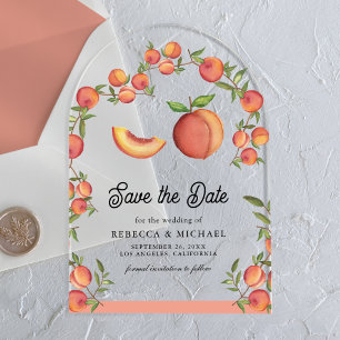 Invitations En Acrylique Mariage à l'arc de fruits de pêche Enregistrer la 