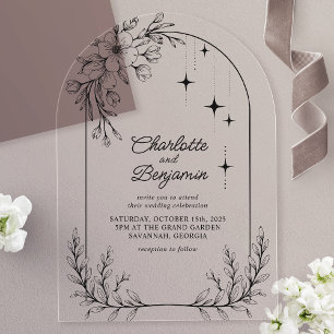 Invitations En Acrylique Mariage à l'arch moderne étoile florale noire