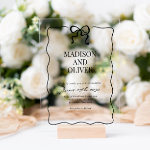 Invitations En Acrylique Mariage à l'élégance noire avec nœud papillon fant