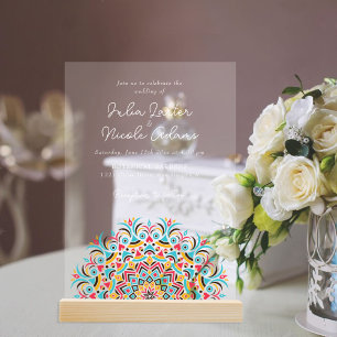 Invitations En Acrylique Mariage Abstrait rétro espagnol Mandala