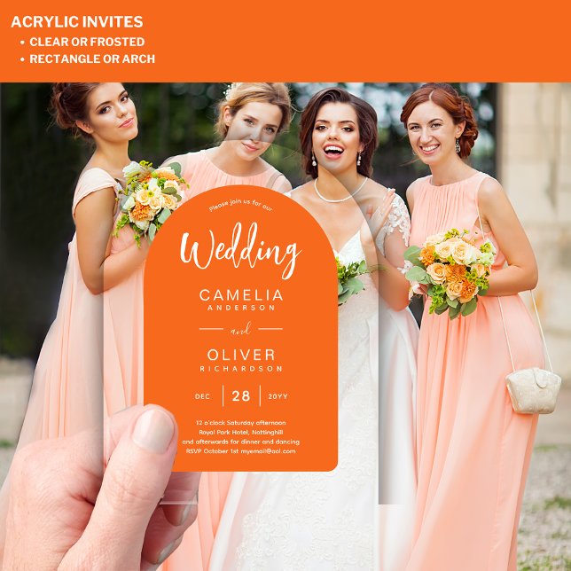 Invitations En Acrylique Mariage Acrylique Arc Blanc Orange Invite Moderne (Créateur téléchargé)