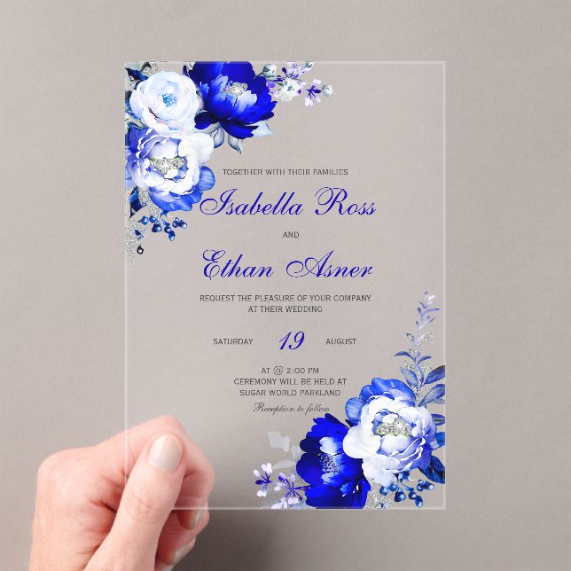 Invitations En Acrylique Mariage acrylique bleu et argent royal (In situ (ordinateur de poche))