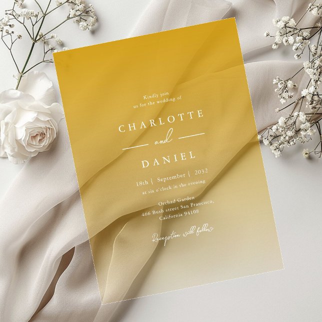 Invitations En Acrylique Mariage acrylique élégant à dégradé jaune miel (Elegant Honey Yellow Gradient Acrylic Wedding Acrylic Invitations)