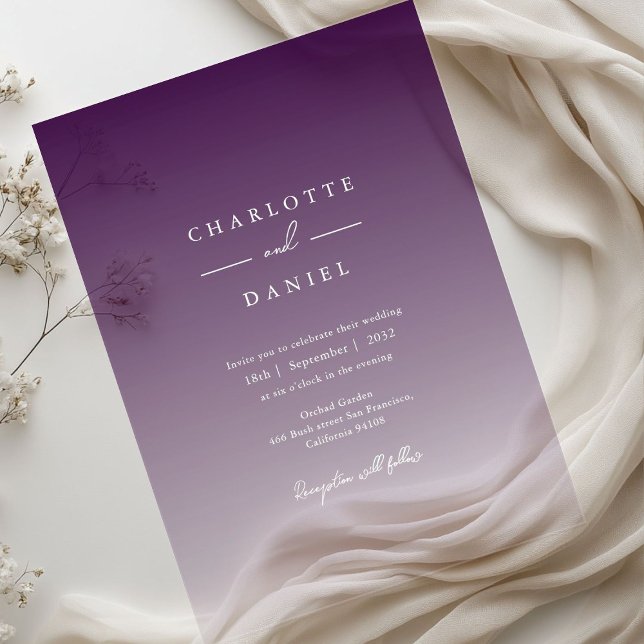 Invitations En Acrylique Mariage acrylique élégant Berry Violet dégradé (Elegant Berry Violet Gradient Acrylic Wedding Invitations)