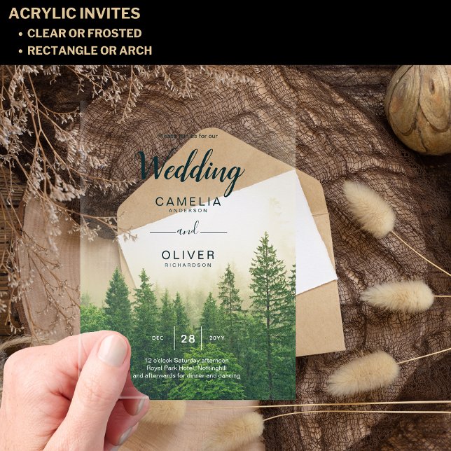 Invitations En Acrylique Mariage Acrylique Forêt Invite Pins Misty Trees (Créateur téléchargé)
