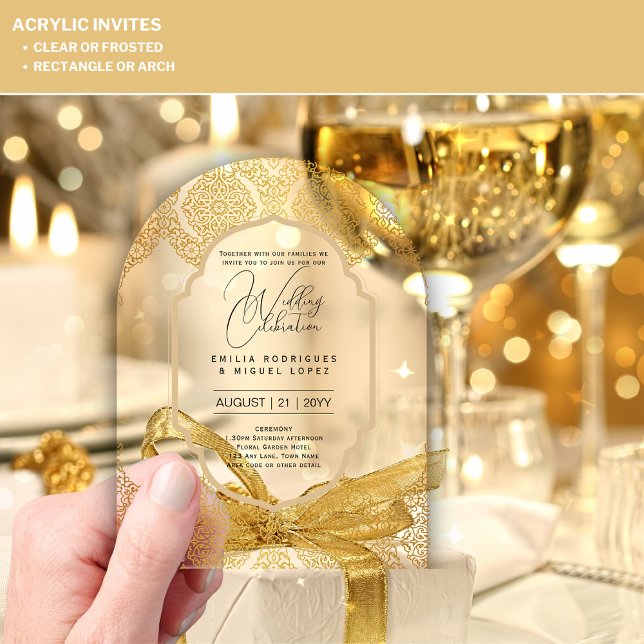 Invitations En Acrylique Mariage ACRYLIQUE Invite GOLD Ornate Elegant Fancy (Créateur téléchargé)