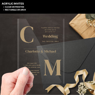 Invitations En Acrylique Mariage ACRYLIQUE Invite GOLD TEXT Minimal Bold