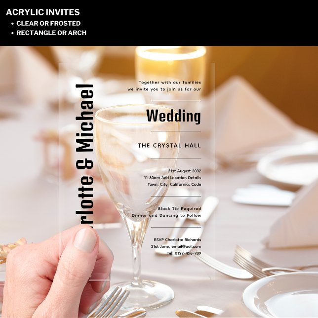 Invitations En Acrylique Mariage ACRYLIQUE Invite NOIR TEXTE Bold Moderne (Créateur téléchargé)