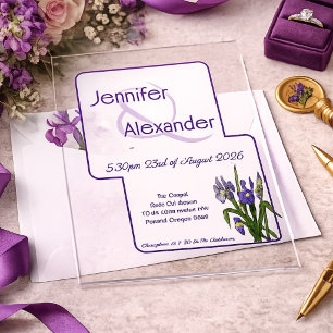 Invitations En Acrylique Mariage Acrylique Iris Aquarelle Violet Élégant