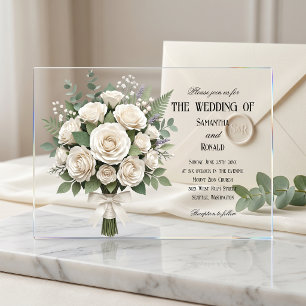 Invitations En Acrylique Mariage Acrylique Roses Blanches Élégantes
